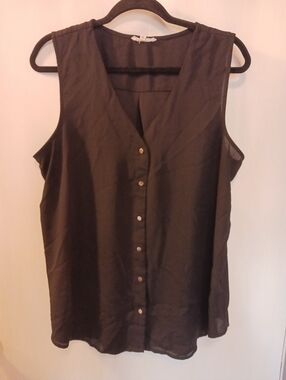 Maurices Womens XL Sleeveless Button Down Black Semi Sheer Top Gold Buttons